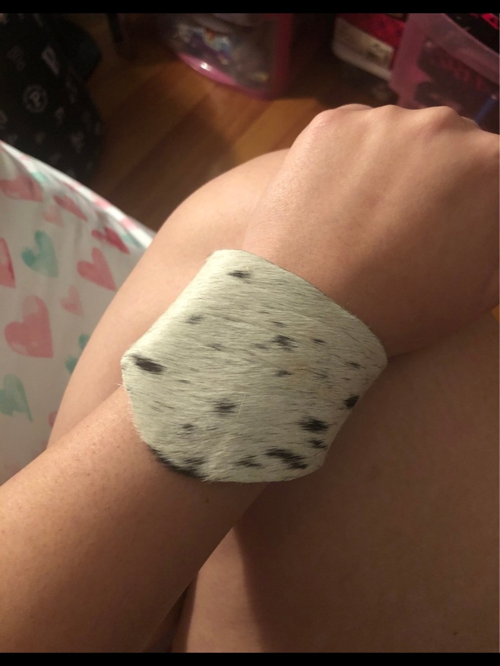Spotted Hair-On furr Bracelet - White with Black Spots